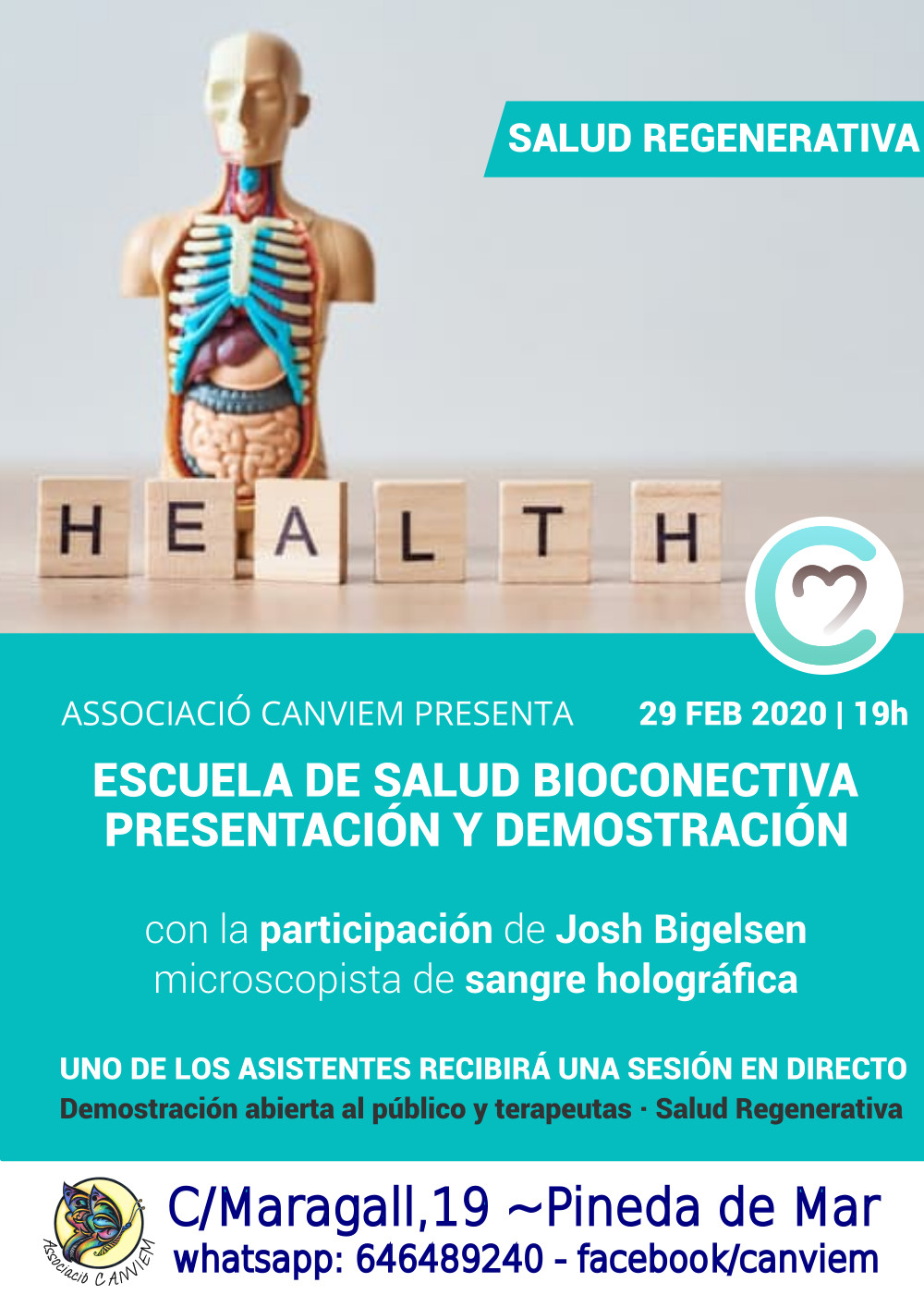 cartel de promoción de la presentación de la escuela de salud by bioconectiva